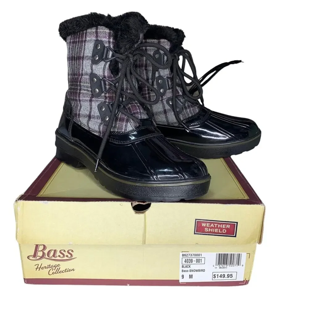 Bass Heritage Collection Winter Snowbird Boots Black Gray Purple Plaid S… - Picture 16 of 16